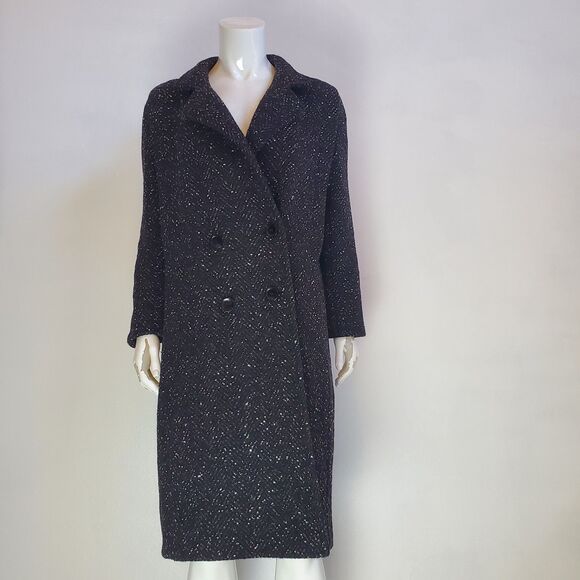 Vintage 80s Forecaster Of Boston Black Speckled Wool Coat - Picture 1 of 8